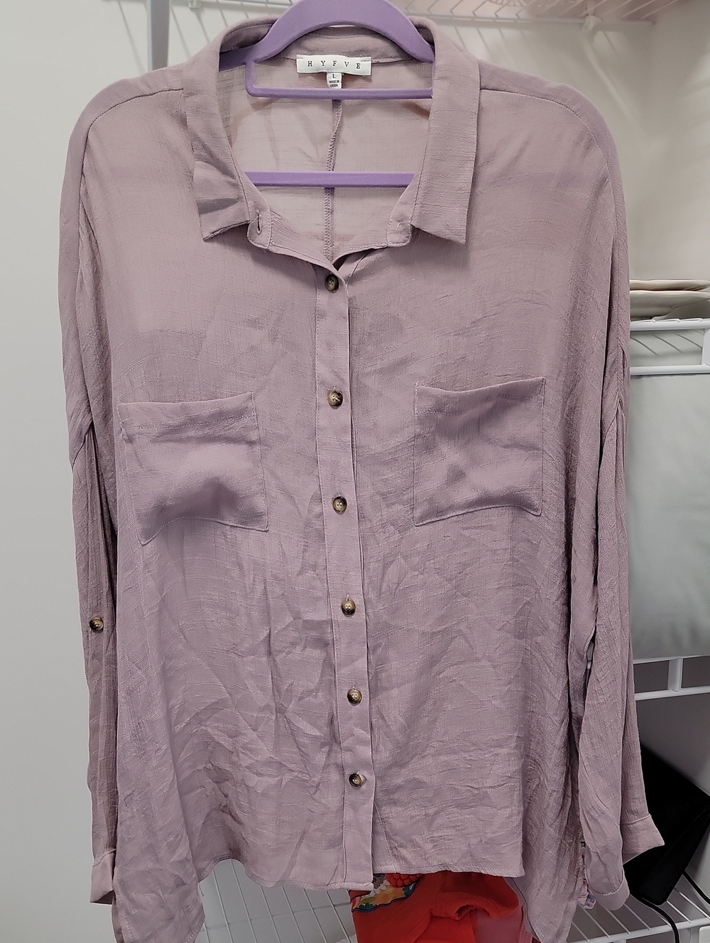 HYFVE Dusty Lavender Liggt Weight Button-Up Shirt - Large